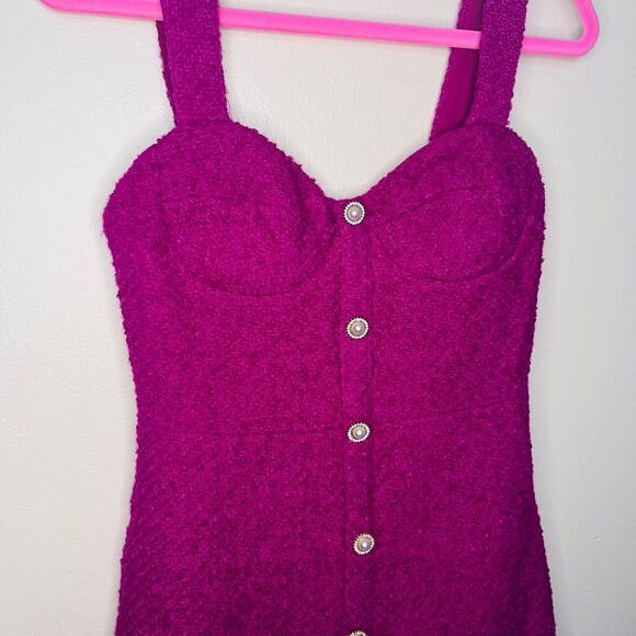 FASHION NOVA She's The One Tweed Mini Dress w/ Feather Hem in Magenta Size S - Picture 3 of 7